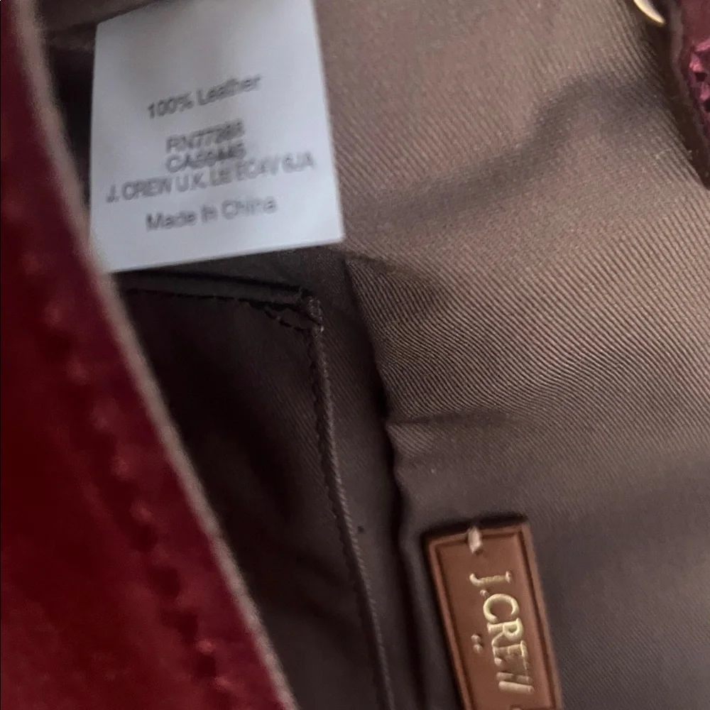 J.Crew Burgundy Suede Leather Envelope Chain Crossbody Clutch Bag